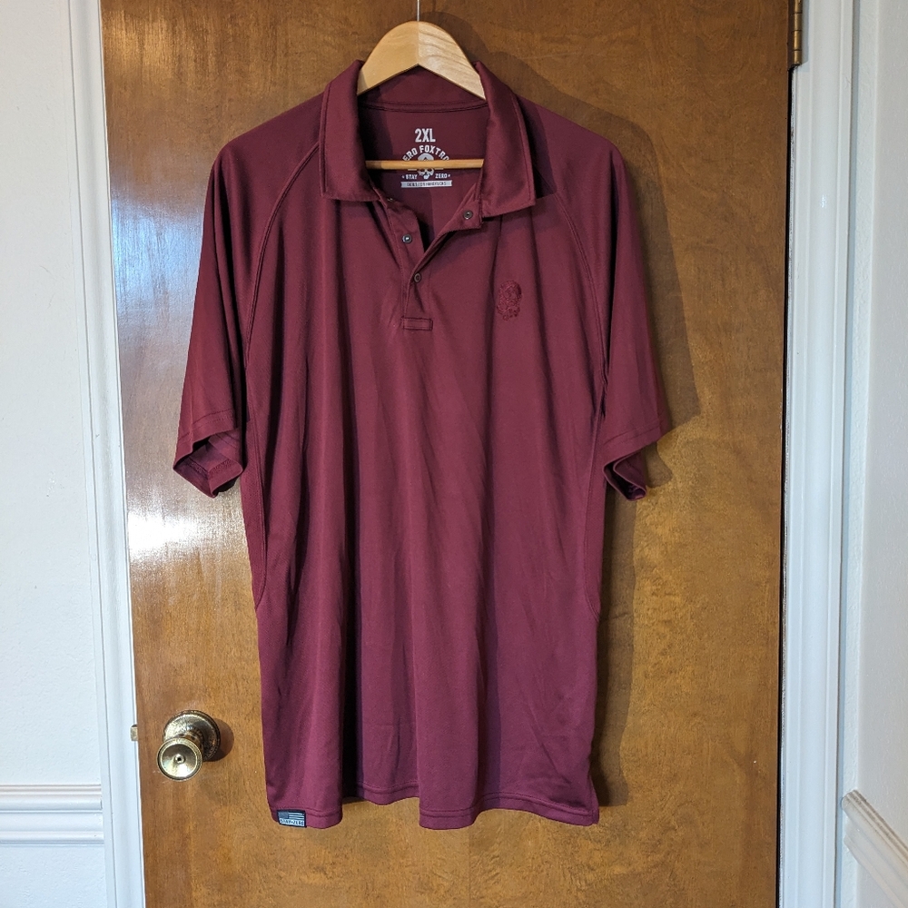 Zero Foxtrot Maroon Red Polo Short Sleeve Shirt